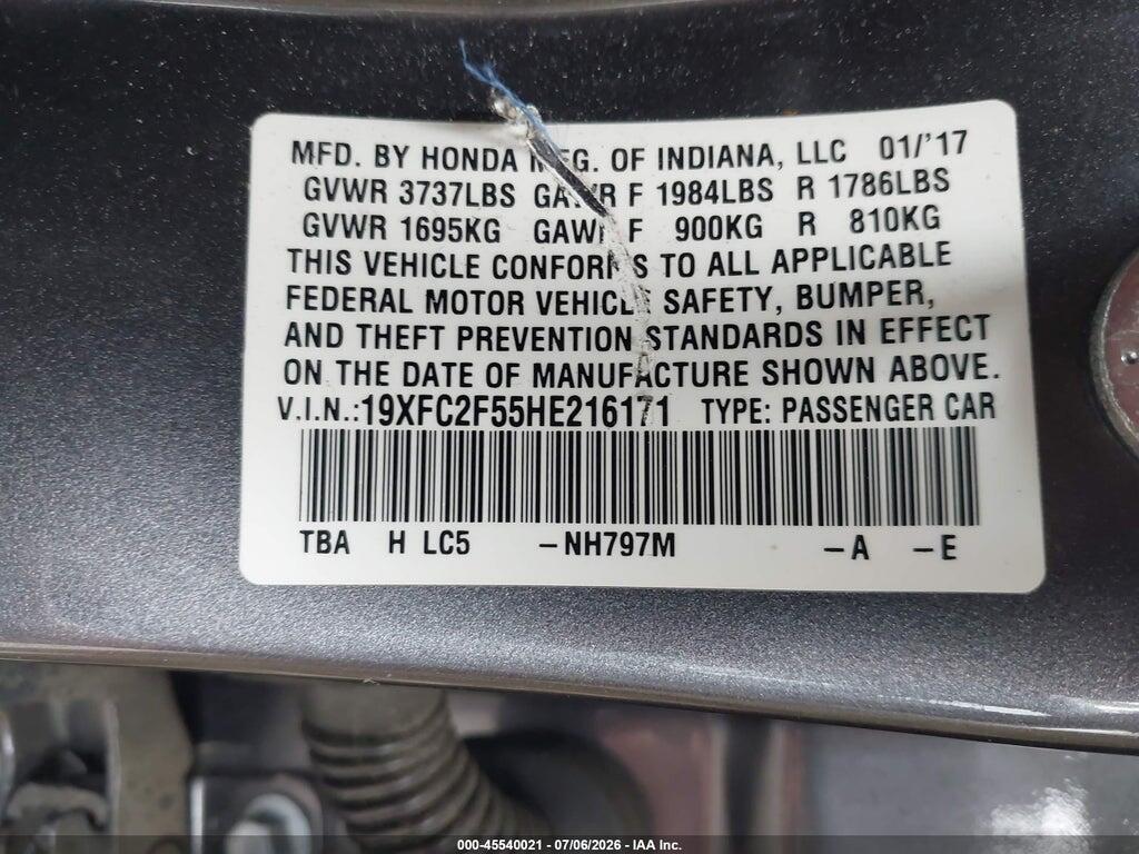 19XFC2F55HE216171 2017 HONDA CIVIC photo no. 9