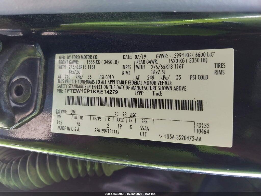 1FTEW1EP1KKE14279 2019 FORD F-150 photo no. 9