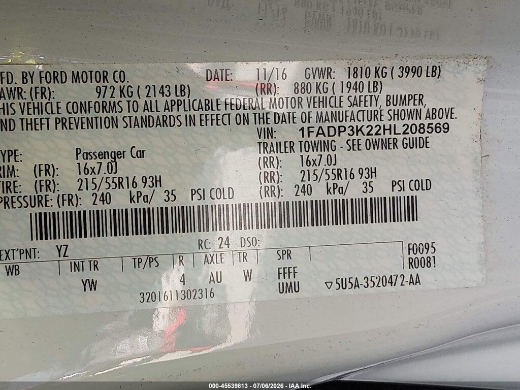 1FADP3K22HL208569 2017 FORD FOCUS photo no. 9