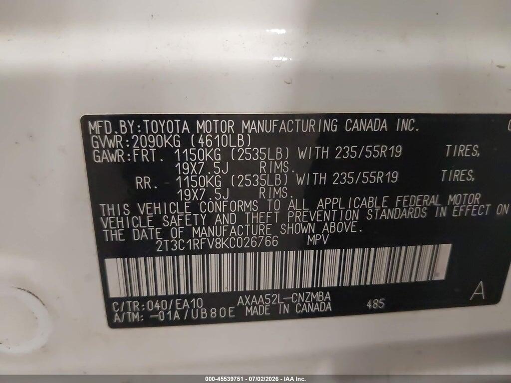 2T3C1RFV8KC026766 2019 TOYOTA RAV4 photo no. 9