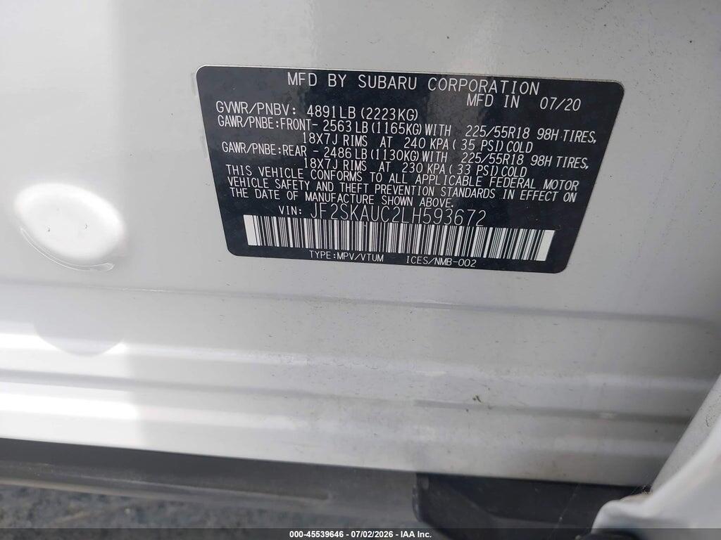JF2SKAUC2LH593672 2020 SUBARU FORESTER photo no. 9