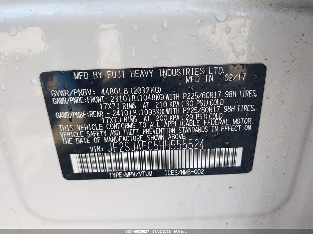JF2SJAEC5HH555524 2017 SUBARU FORESTER photo no. 9