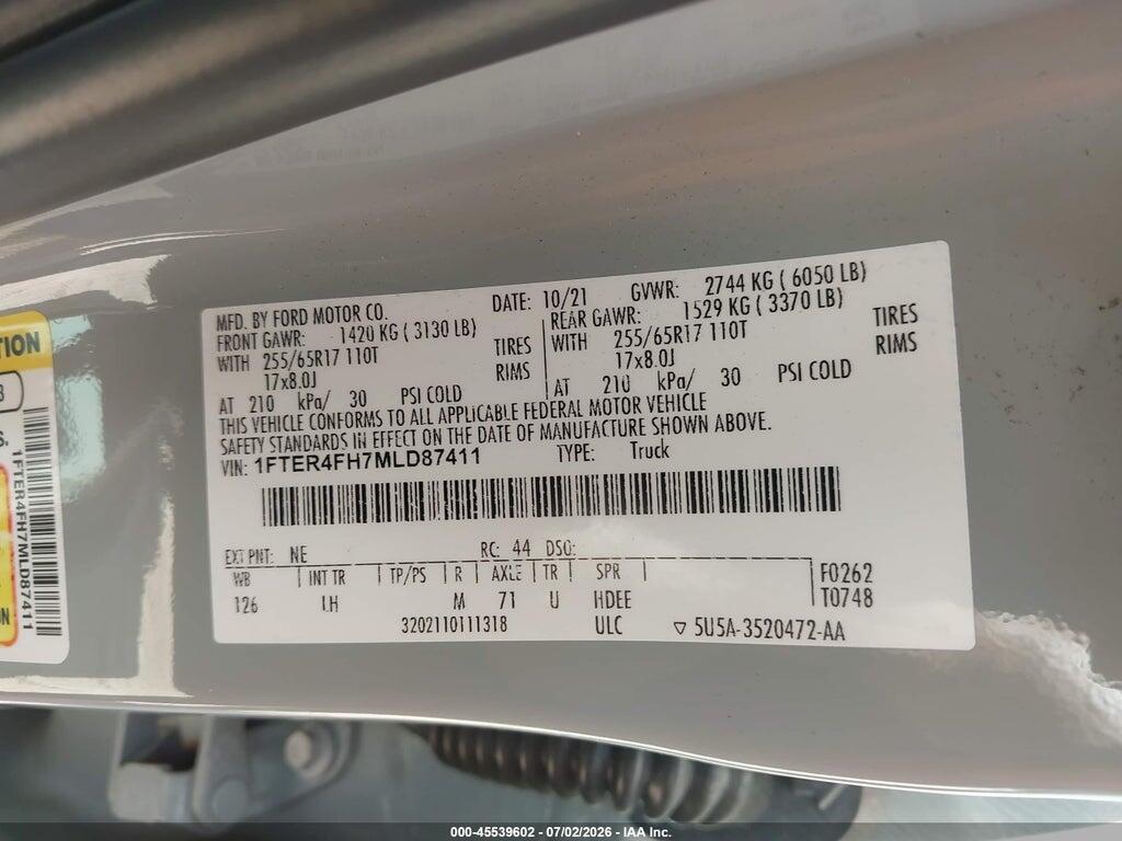 1FTER4FH7MLD87411 2021 FORD RANGER photo no. 9