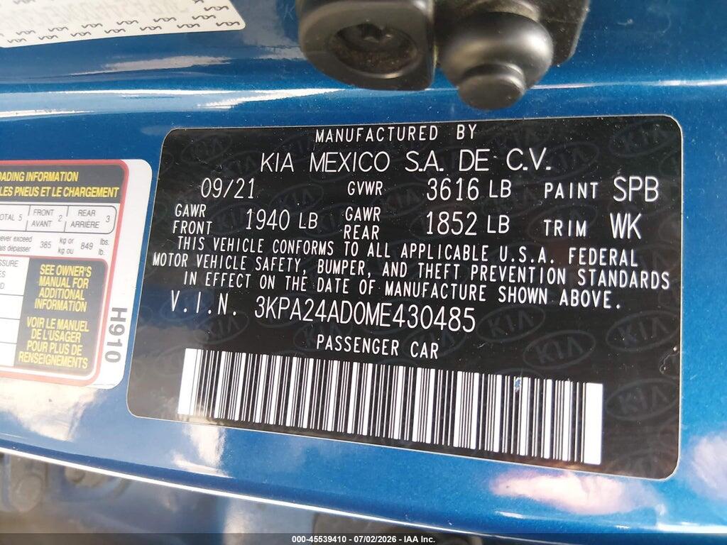 3KPA24AD0ME430485 2021 KIA RIO photo no. 9