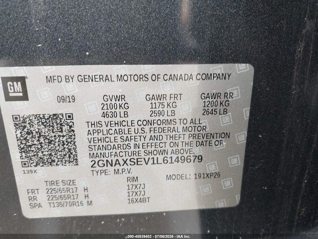 2GNAXSEV1L6149679 2020 CHEVROLET EQUINOX photo no. 9