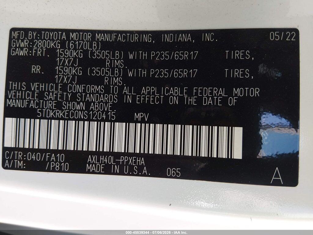5TDKRKEC0NS120415 2022 TOYOTA SIENNA photo no. 9