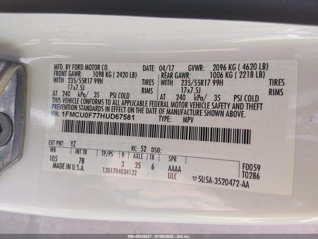 1FMCU0F77HUD67581 2017 FORD ESCAPE photo no. 9