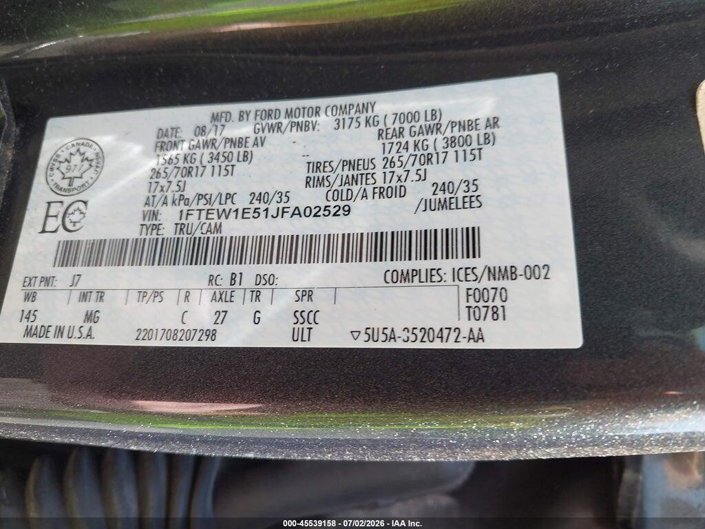 1FTEW1E51JFA02529 2018 FORD F-150 photo no. 9