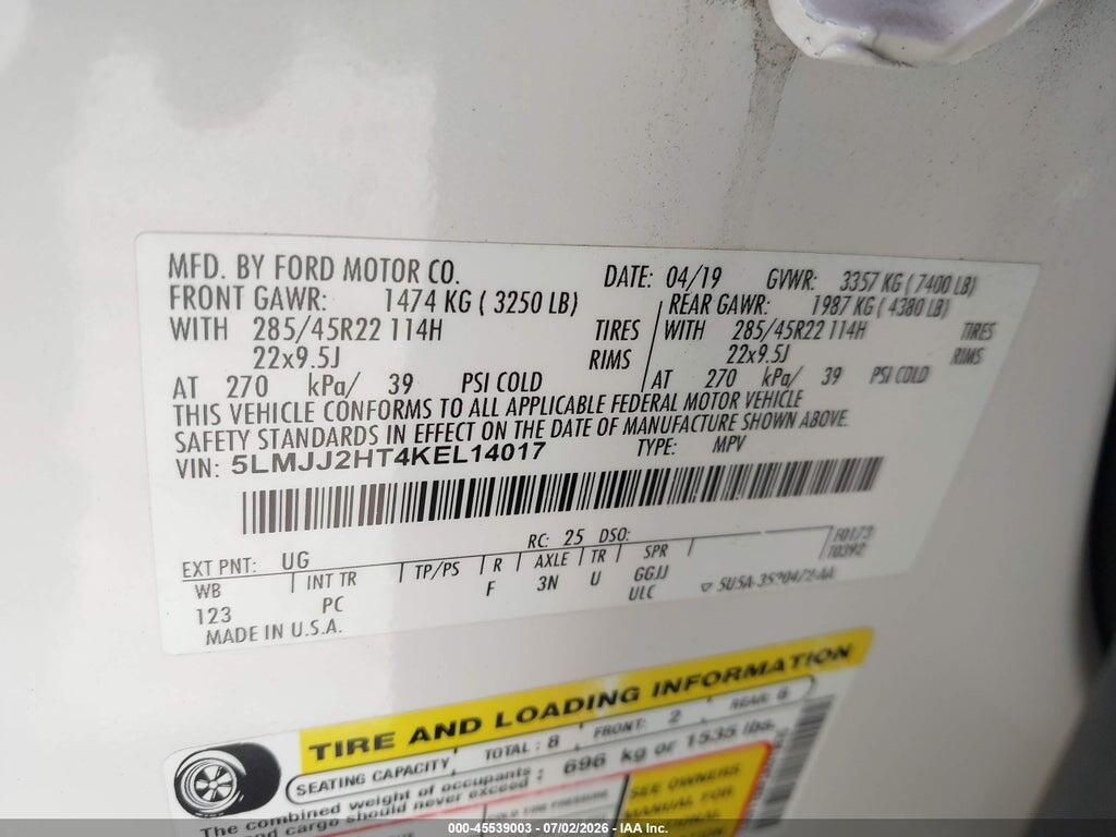 5LMJJ2HT4KEL14017 2019 LINCOLN NAVIGATOR photo no. 9