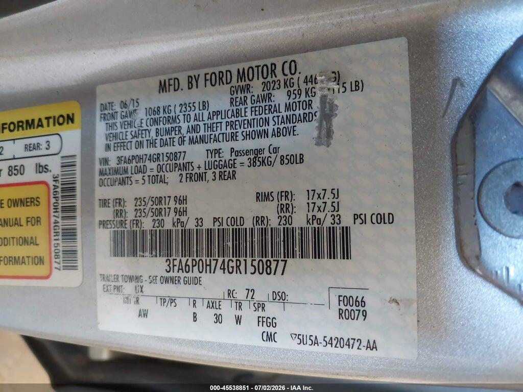 3FA6P0H74GR150877 2016 FORD FUSION photo no. 9