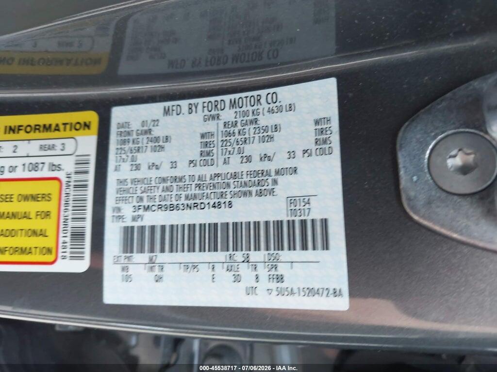 3FMCR9B63NRD14818 2022 FORD BRONCO SPORT photo no. 9