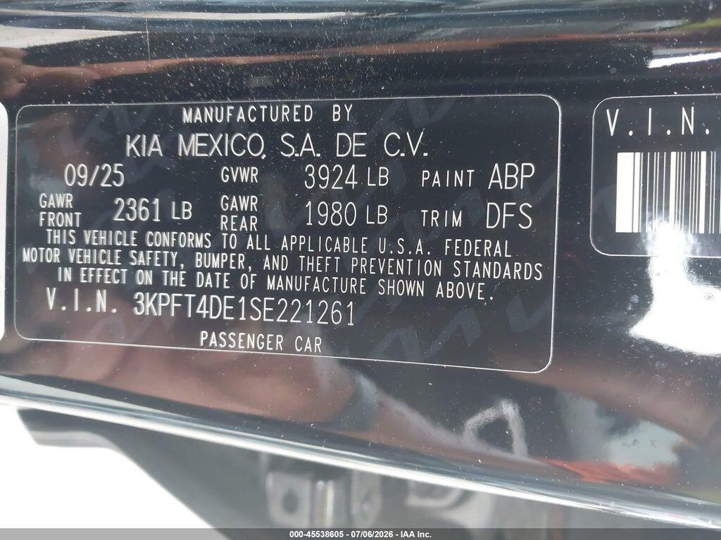 3KPFT4DE1SE221261 2025 KIA K4 photo no. 9