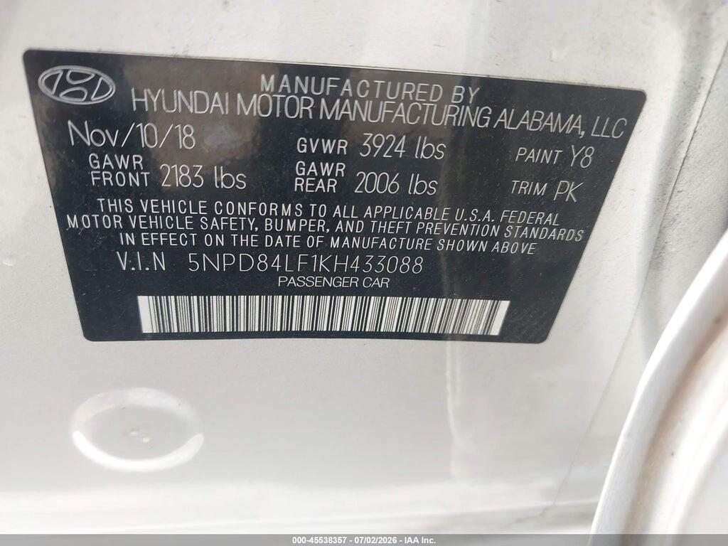 5NPD84LF1KH433088 2019 HYUNDAI ELANTRA photo no. 9
