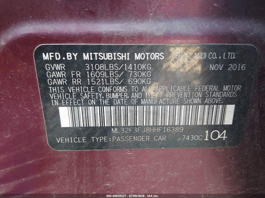 ML32F3FJ8HHF16389 2017 MITSUBISHI MIRAGE G4 photo no. 9