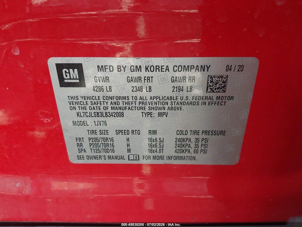 KL7CJLSB3LB342008 2020 CHEVROLET TRAX photo no. 9