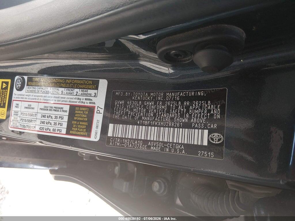 4T1BF1FKXHU288261 2017 TOYOTA CAMRY photo no. 9
