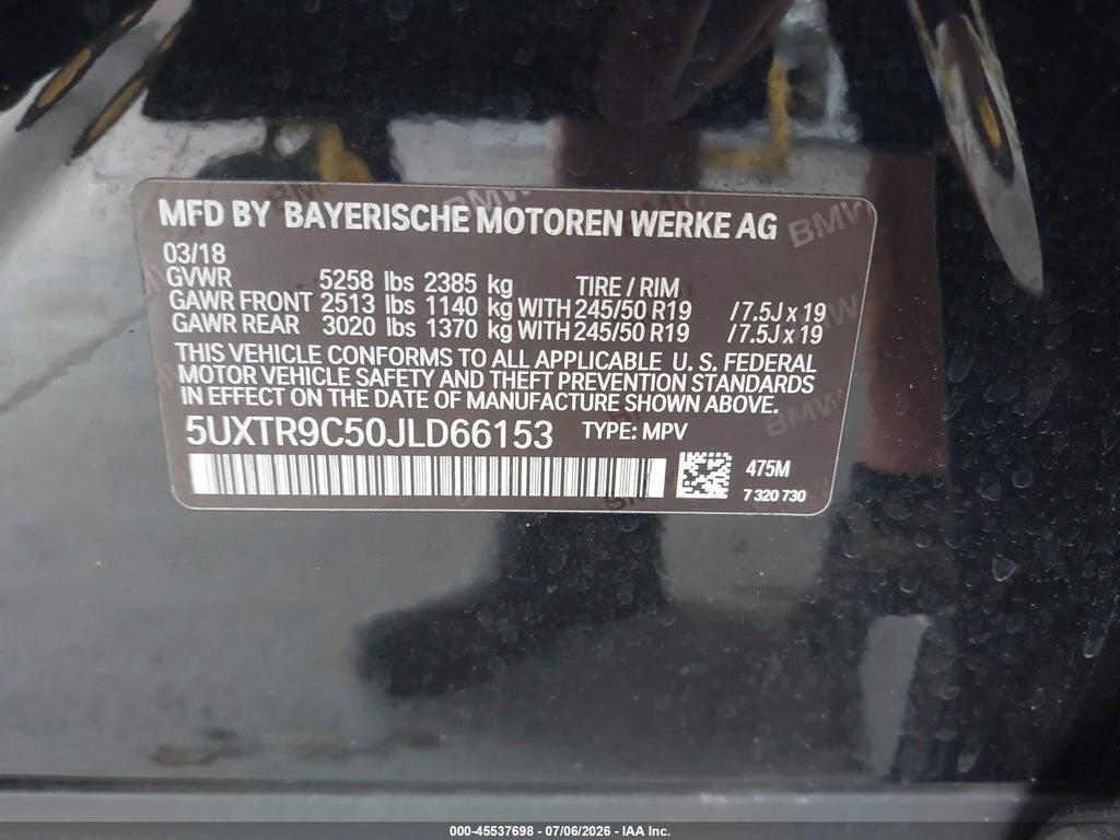 5UXTR9C50JLD66153 2018 BMW X3 photo no. 9