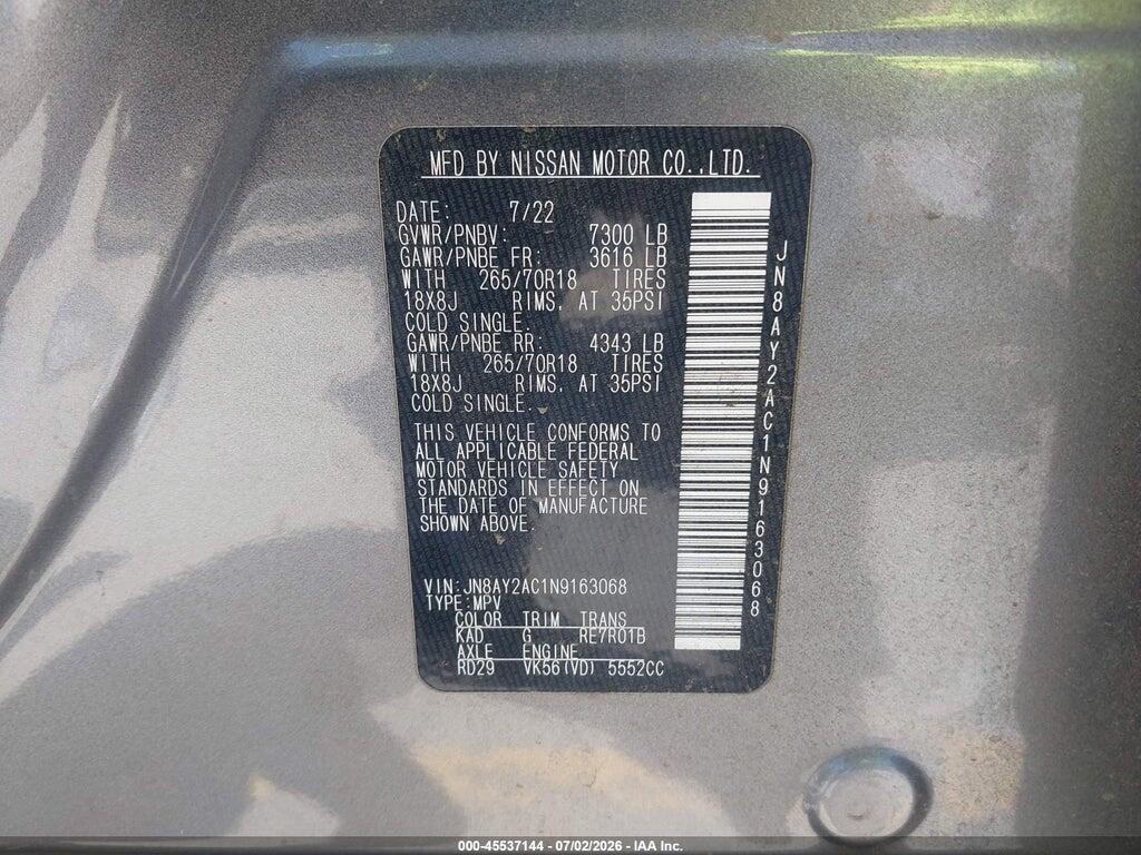 JN8AY2AC1N9163068 2022 NISSAN ARMADA photo no. 9