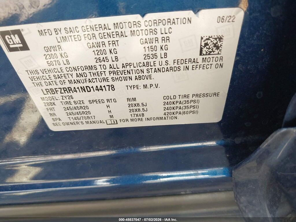 LRBFZRR41ND144178 2022 BUICK ENVISION photo no. 9