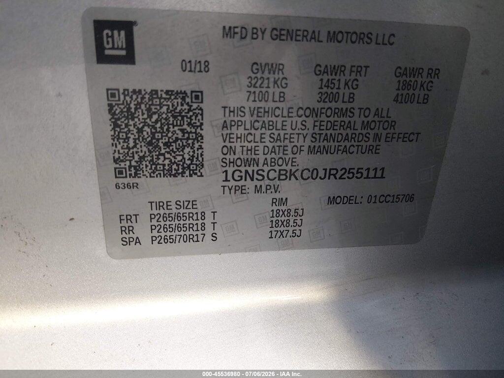 1GNSCBKC0JR255111 2018 CHEVROLET TAHOE photo no. 9