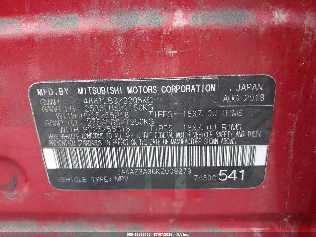JA4AZ3A36KZ009279 2019 MITSUBISHI OUTLANDER photo no. 9
