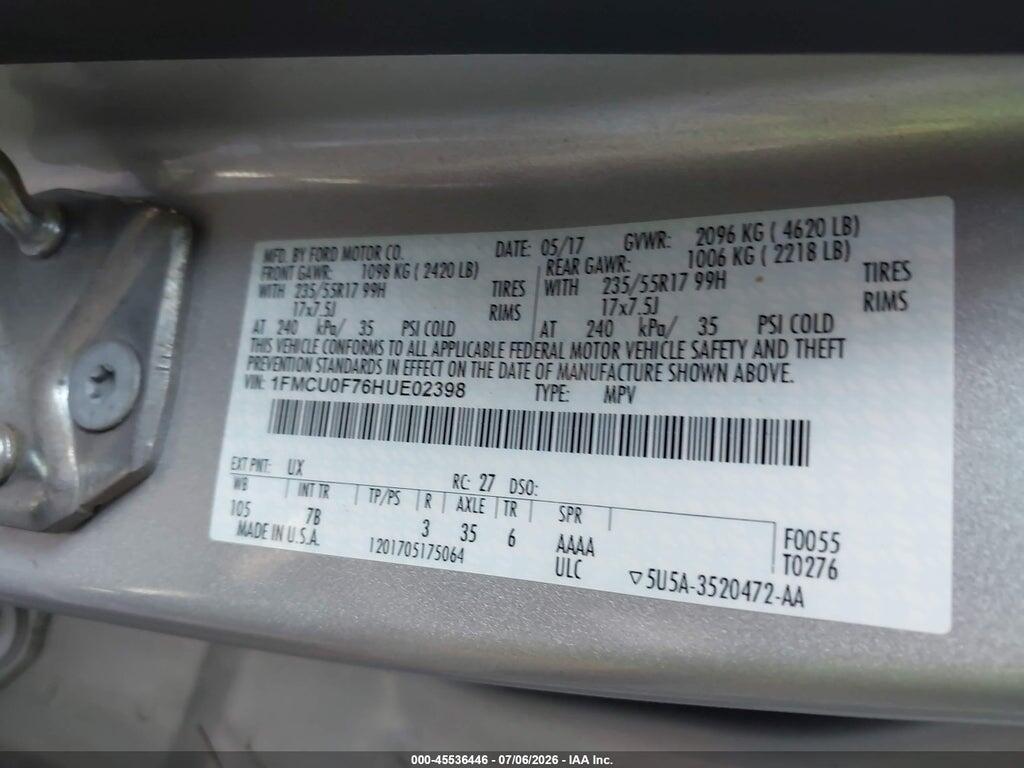 1FMCU0F76HUE02398 2017 FORD ESCAPE photo no. 9