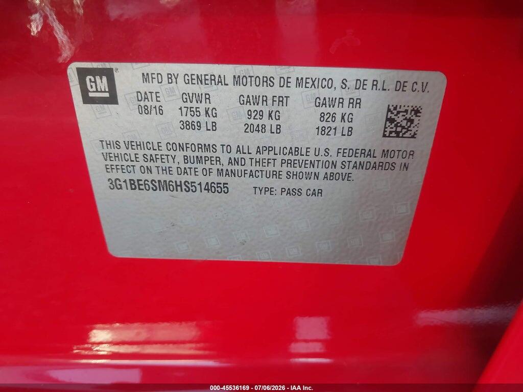 3G1BE6SM6HS514655 2017 CHEVROLET CRUZE photo no. 9