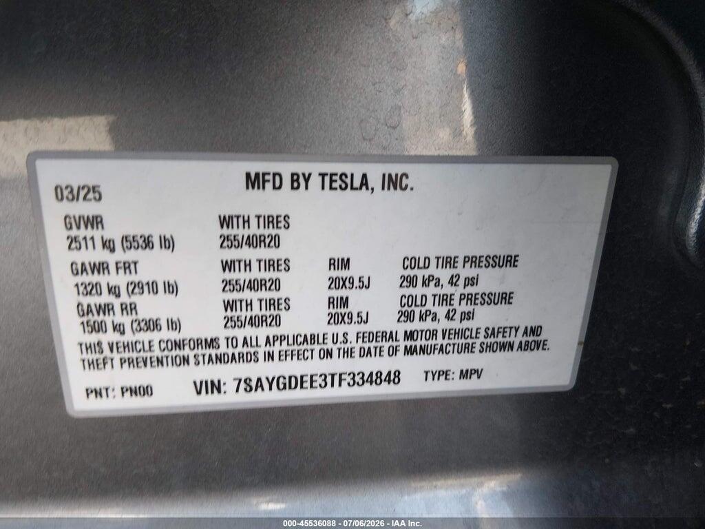 7SAYGDEE3TF334848 2026 TESLA MODEL Y photo no. 9