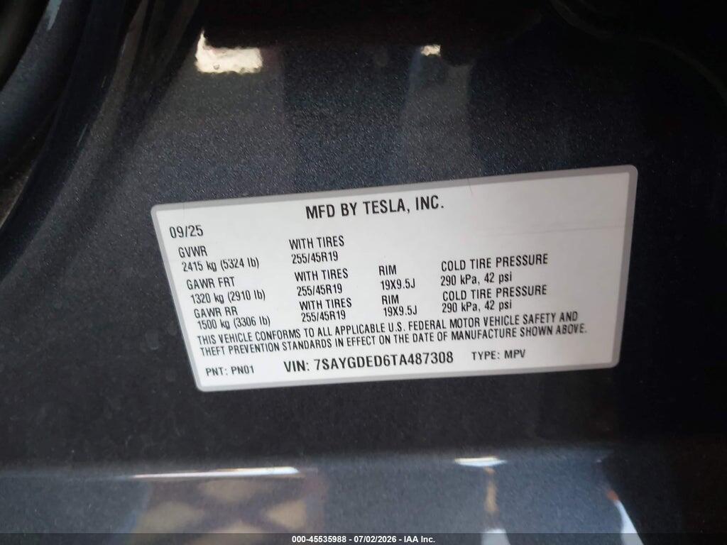 7SAYGDED6TA487308 2026 TESLA MODEL Y photo no. 9