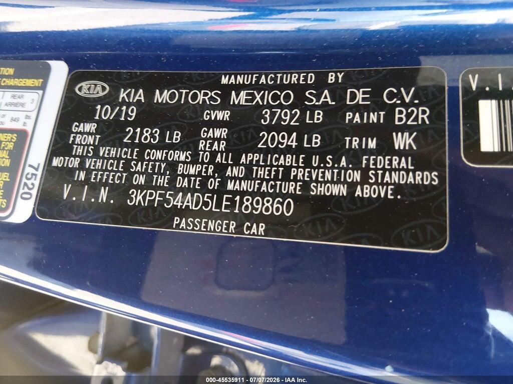 3KPF54AD5LE189860 2020 KIA FORTE photo no. 9