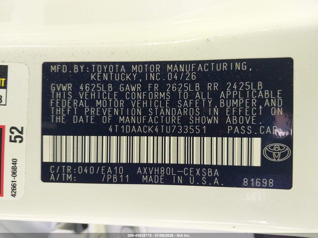 4T1DAACK4TU733551 2026 TOYOTA CAMRY photo no. 9