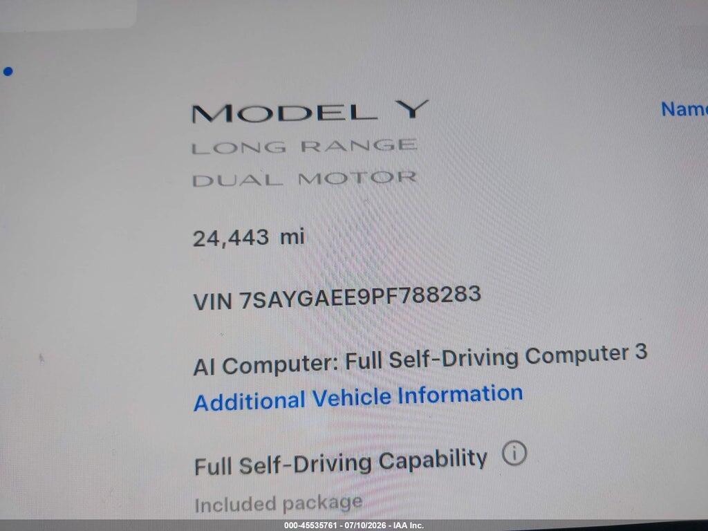 7SAYGAEE9PF788283 2023 TESLA MODEL Y photo no. 7