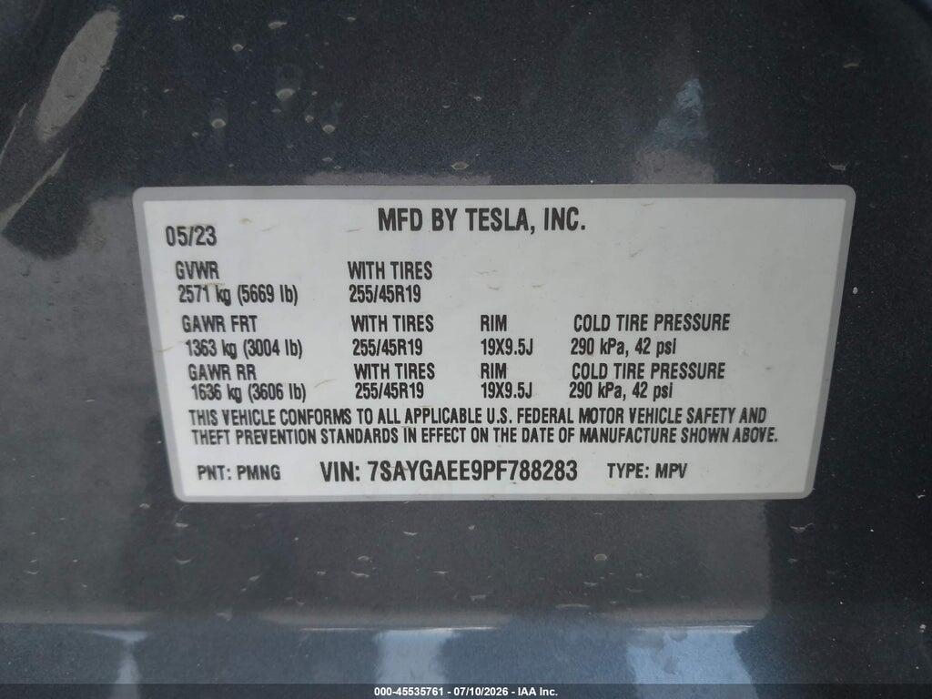 7SAYGAEE9PF788283 2023 TESLA MODEL Y photo no. 9