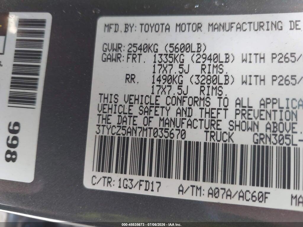 3TYCZ5AN7MT035670 2021 TOYOTA TACOMA photo no. 9