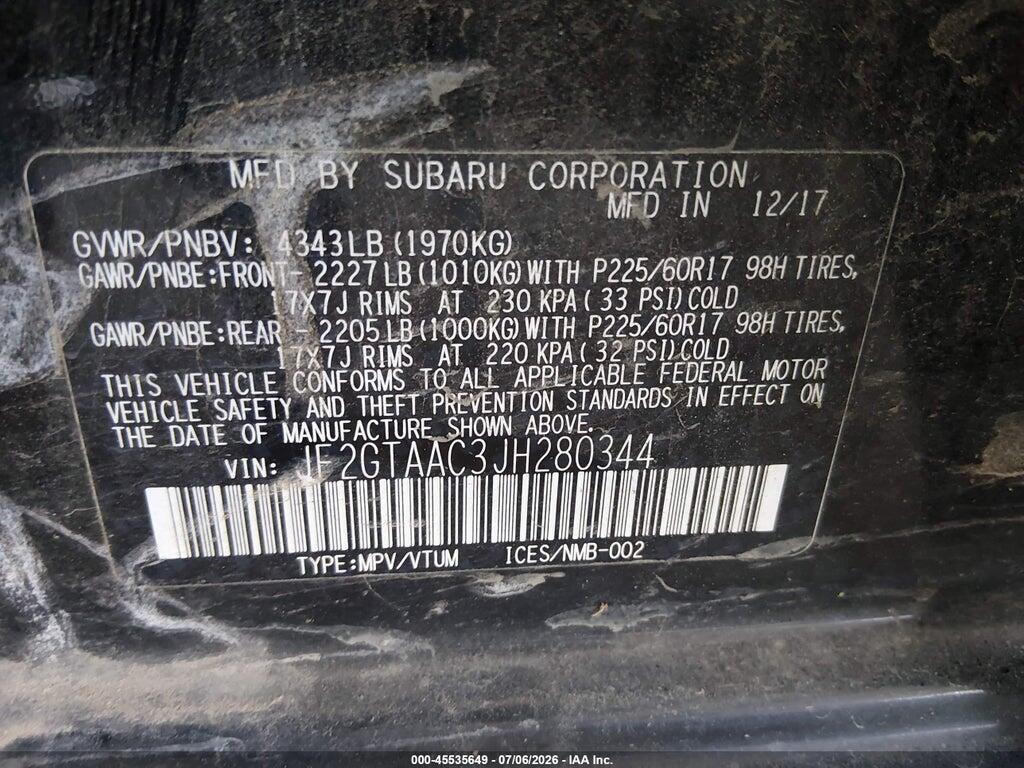 JF2GTAAC3JH280344 2018 SUBARU CROSSTREK photo no. 9