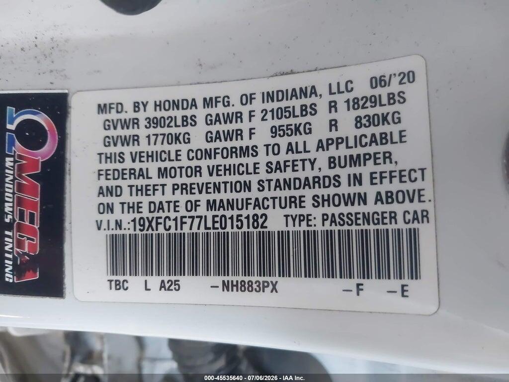 19XFC1F77LE015182 2020 HONDA CIVIC photo no. 9
