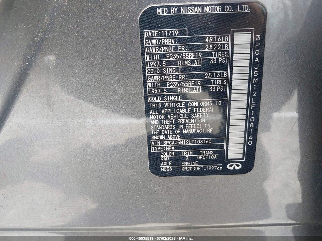 3PCAJ5M12LF108160 2020 INFINITI QX50 photo no. 9