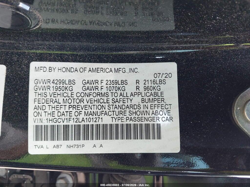 1HGCV1F12LA101271 2020 HONDA ACCORD photo no. 9