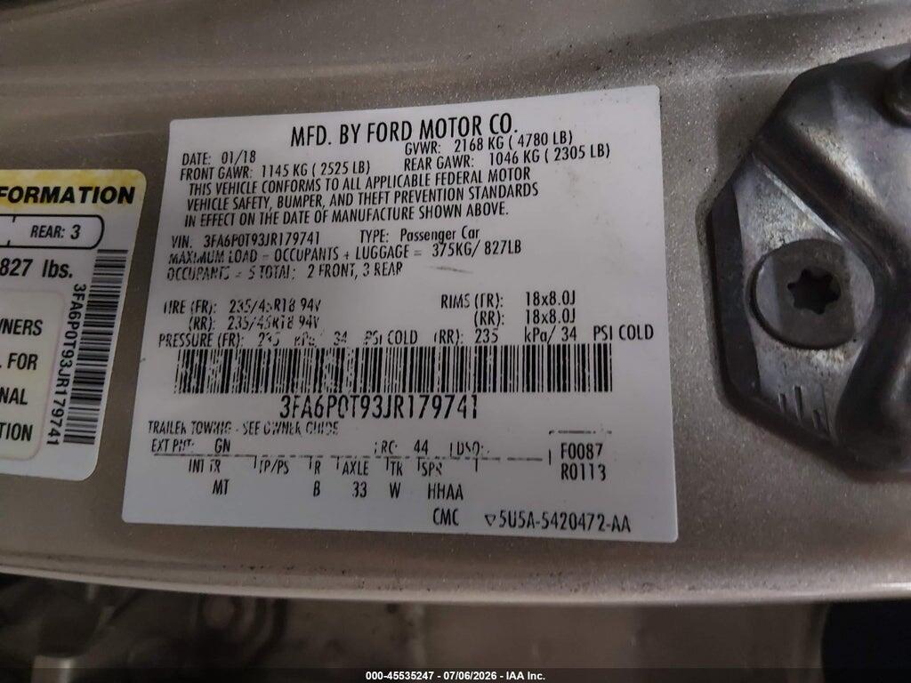 3FA6P0T93JR179741 2018 FORD FUSION photo no. 9