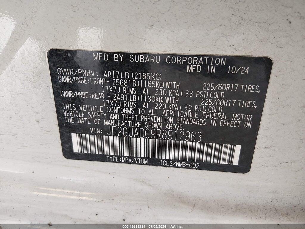 JF2GUADC9R8912963 2024 SUBARU CROSSTREK photo no. 9