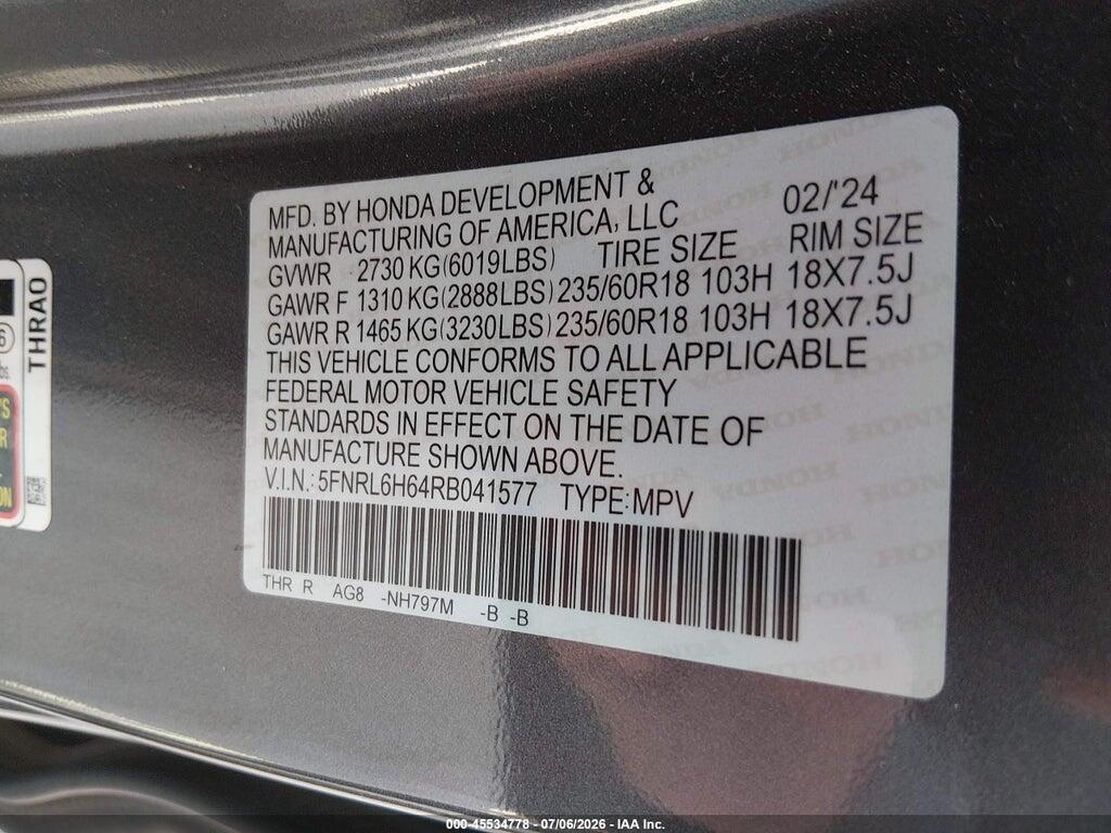5FNRL6H64RB041577 2024 HONDA ODYSSEY photo no. 9