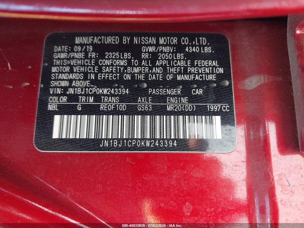 JN1BJ1CP0KW243394 2019 NISSAN ROGUE SPORT photo no. 9