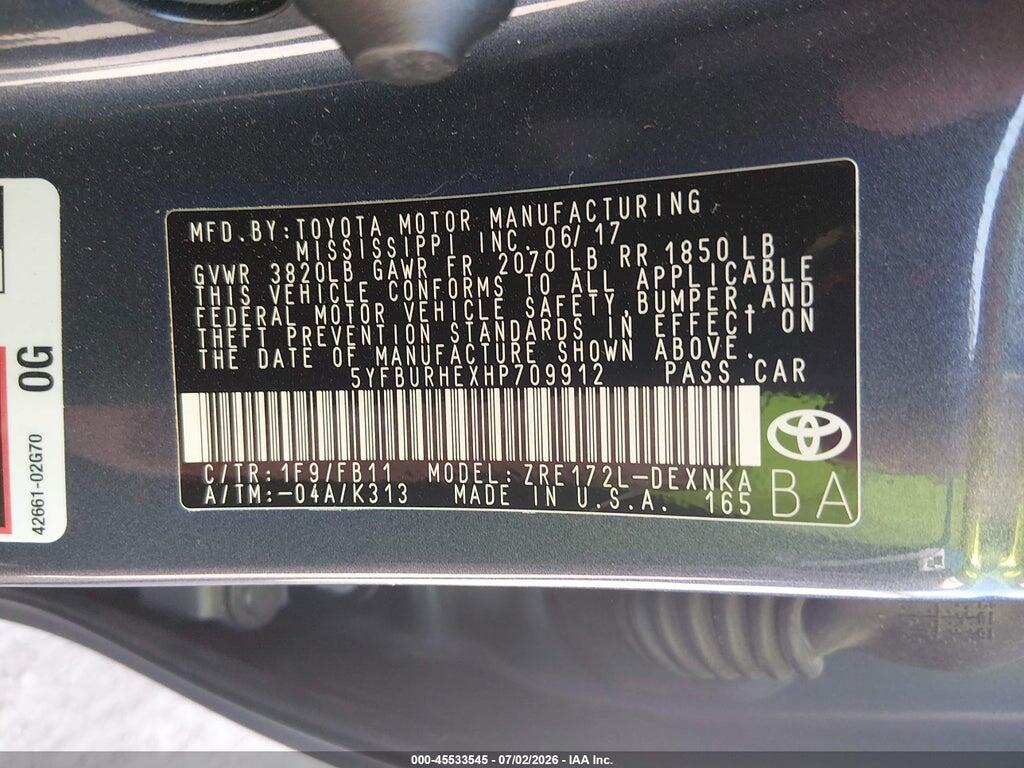 5YFBURHEXHP709912 2017 TOYOTA COROLLA photo no. 9