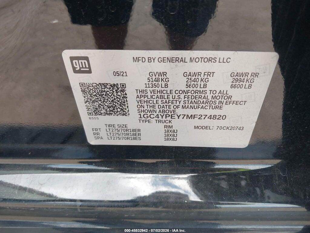 1GC4YPEY7MF274820 2021 CHEVROLET SILVERADO 2500HD photo no. 9