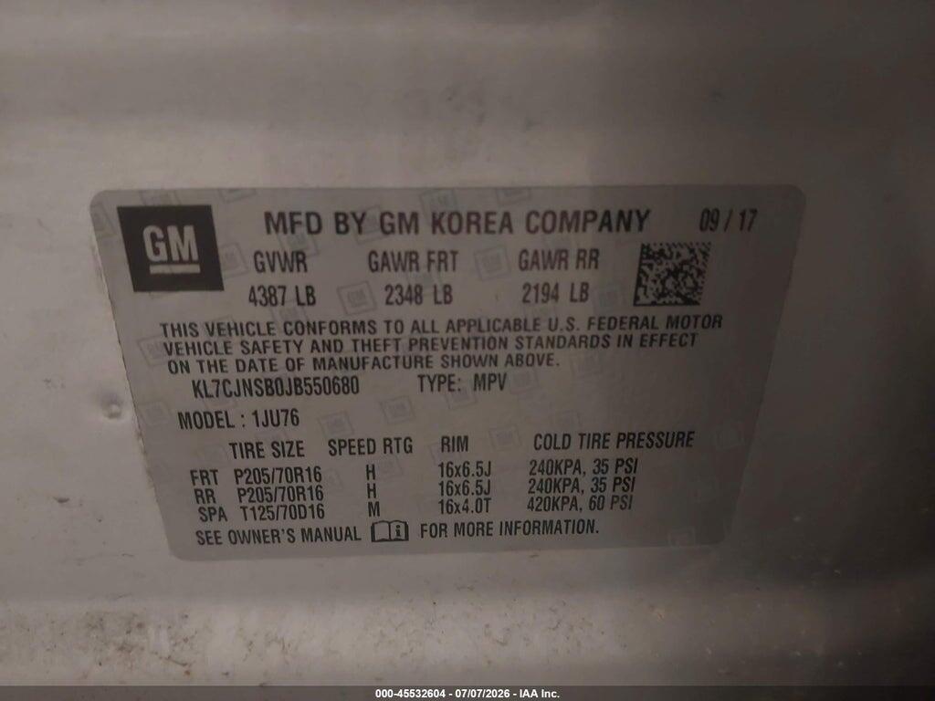KL7CJNSB0JB550680 2018 CHEVROLET TRAX photo no. 9