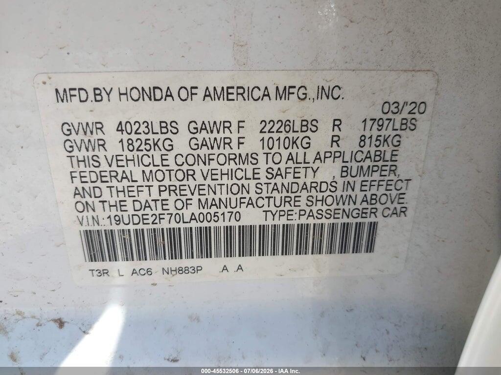 19UDE2F70LA005170 2020 ACURA ILX photo no. 9