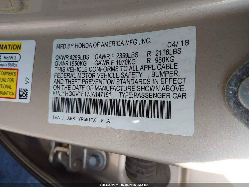 1HGCV1F17JA147191 2018 HONDA ACCORD photo no. 9
