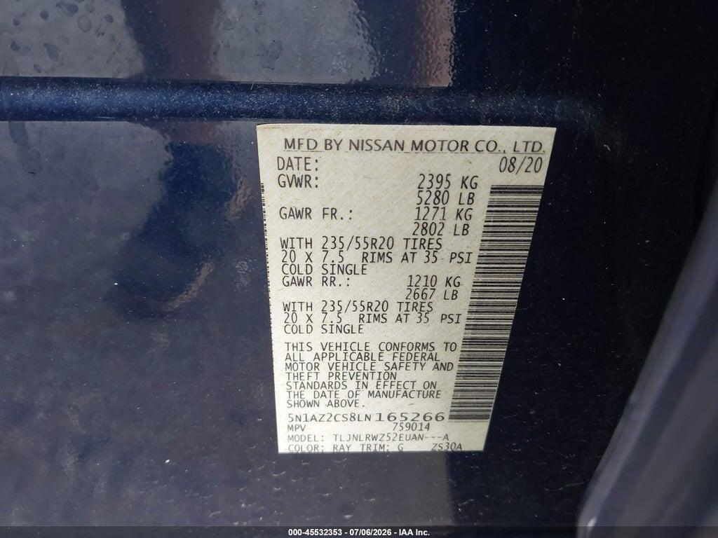 5N1AZ2CS8LN165266 2020 NISSAN MURANO photo no. 9