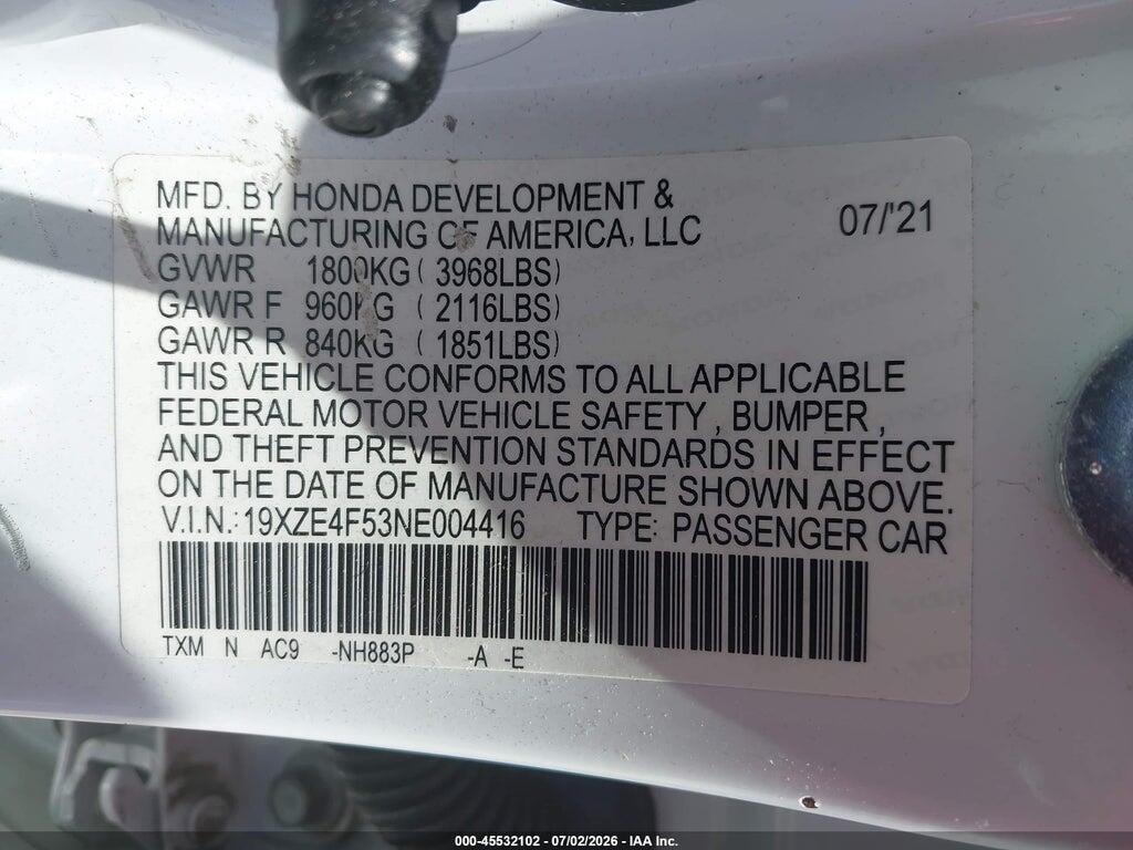 19XZE4F53NE004416 2022 HONDA INSIGHT photo no. 9