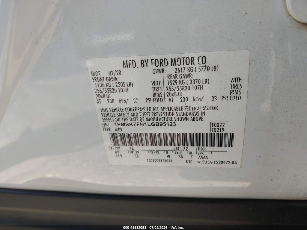 1FMSK7FH1LGB95123 2020 FORD EXPLORER photo no. 9